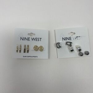 Nine West Earring Set Gold Tone Hoops Cuffs Posts Silver Tone Mixed Metals New